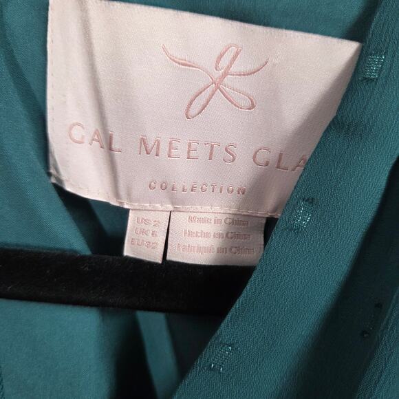 Gal Meets Glam women SZ 2 Everlyn Green Stretch Crepe Pleated Flare Dress Party - Picture 3 of 8